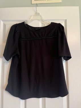 W5 Black Puff Sleeve Swiss Dot Blouse with Eyelet Yoke